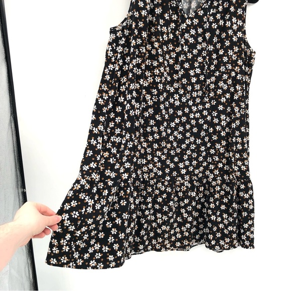 SONOMA Linen Blend Black Floral Dress L Flowers Sleeveless Tiered Sundress Women - Picture 6 of 12